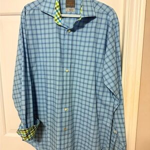 Thomas Dean Blue and Green Plaid Shirt